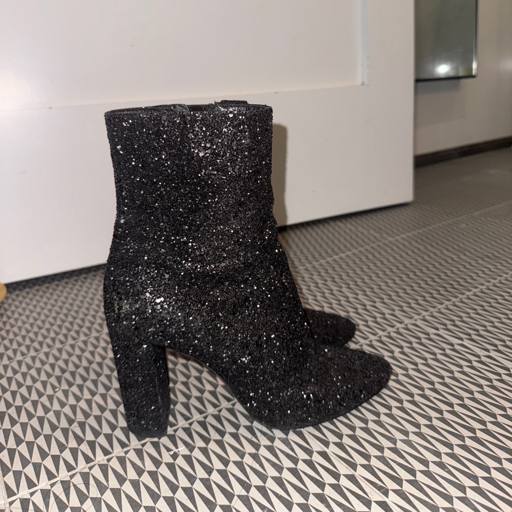 Saint Laurent Black Glitter Ankle Boots